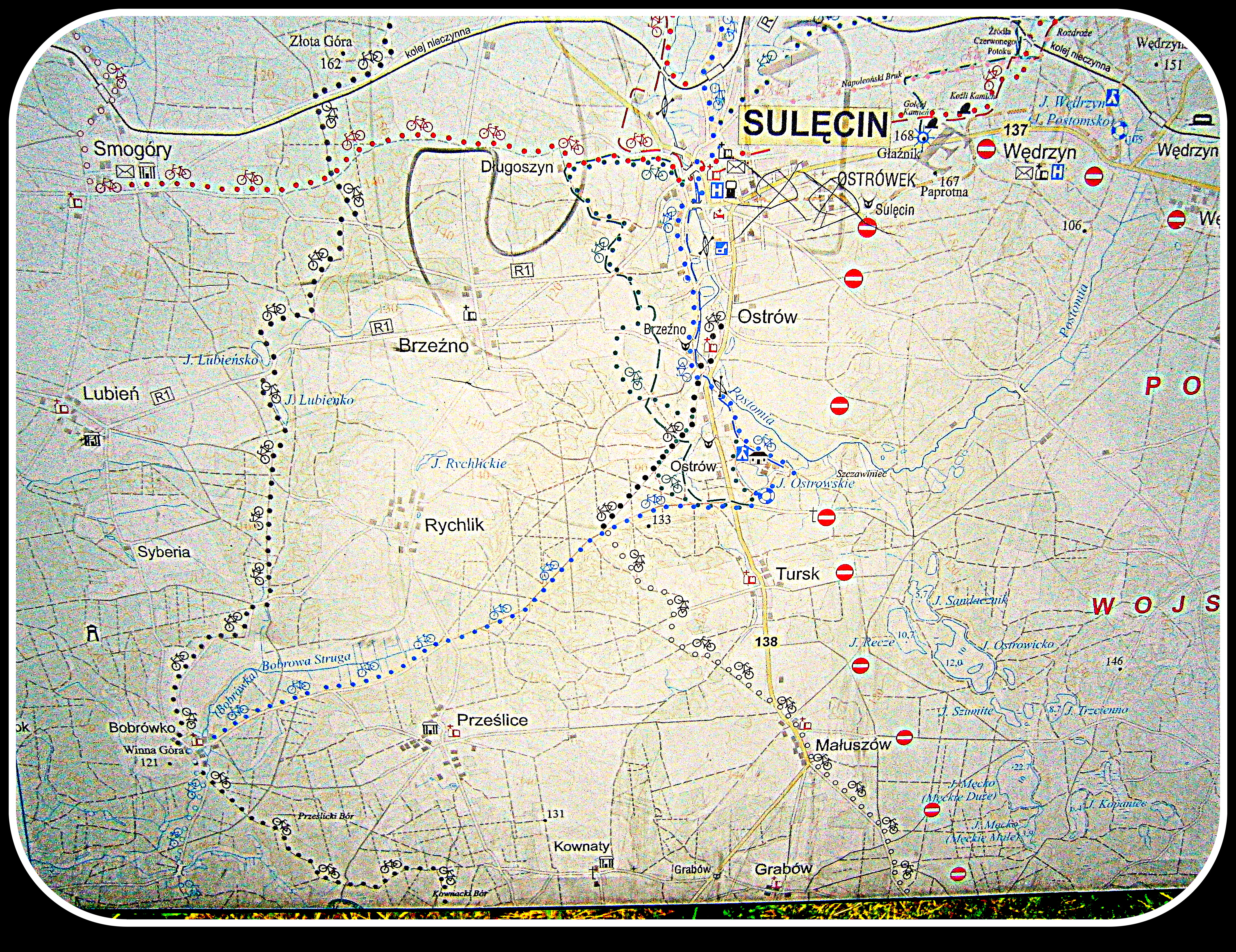 mapa ścieżek rowerowych, Sulęcin